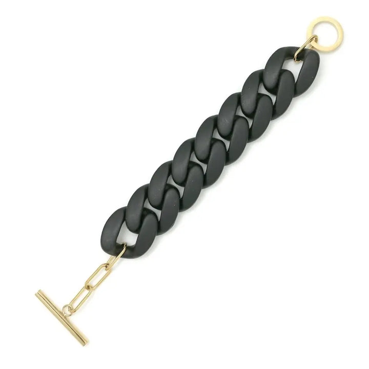 Bracelet grosse maille en plastique noir mat
