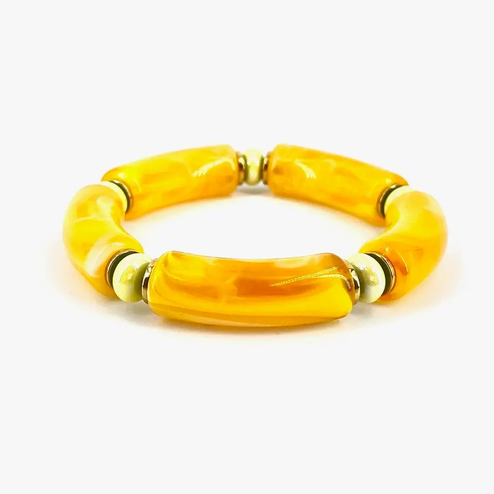 bracelet jonc résine sandro perle céramique jaune et résine jaune marbrée