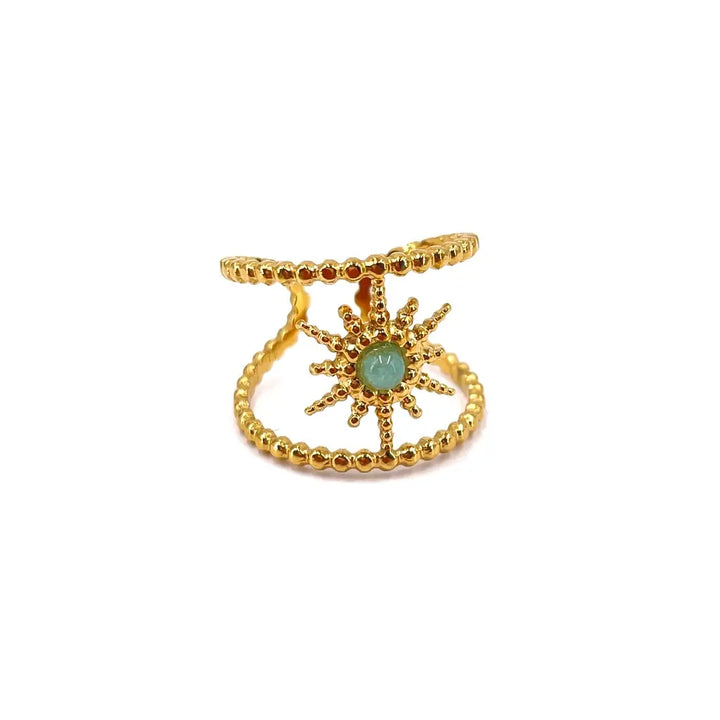 Bague étoile ajustable en acier inoxydable composée d'un motif orné d'une pierre aventurine