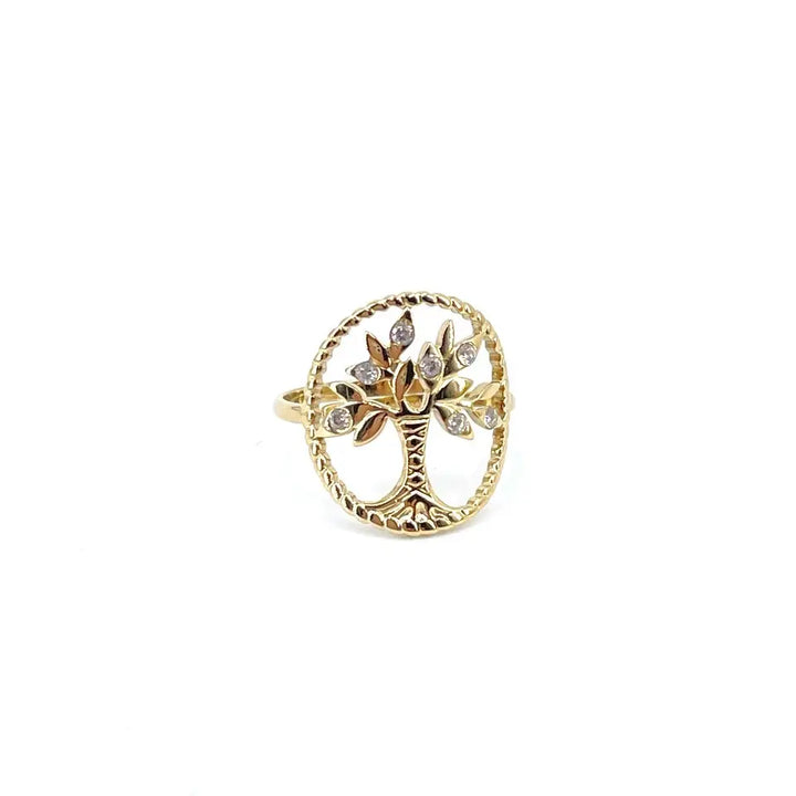 Bague arbre de vie pour femme en acier inoxydable doré sertie de strass sur le feuillage 2