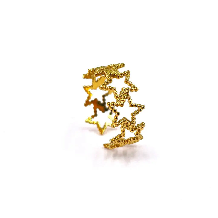 Bague ajustable en acier inoxydable doré composée d'un motif de plusieurs étoiles accolée