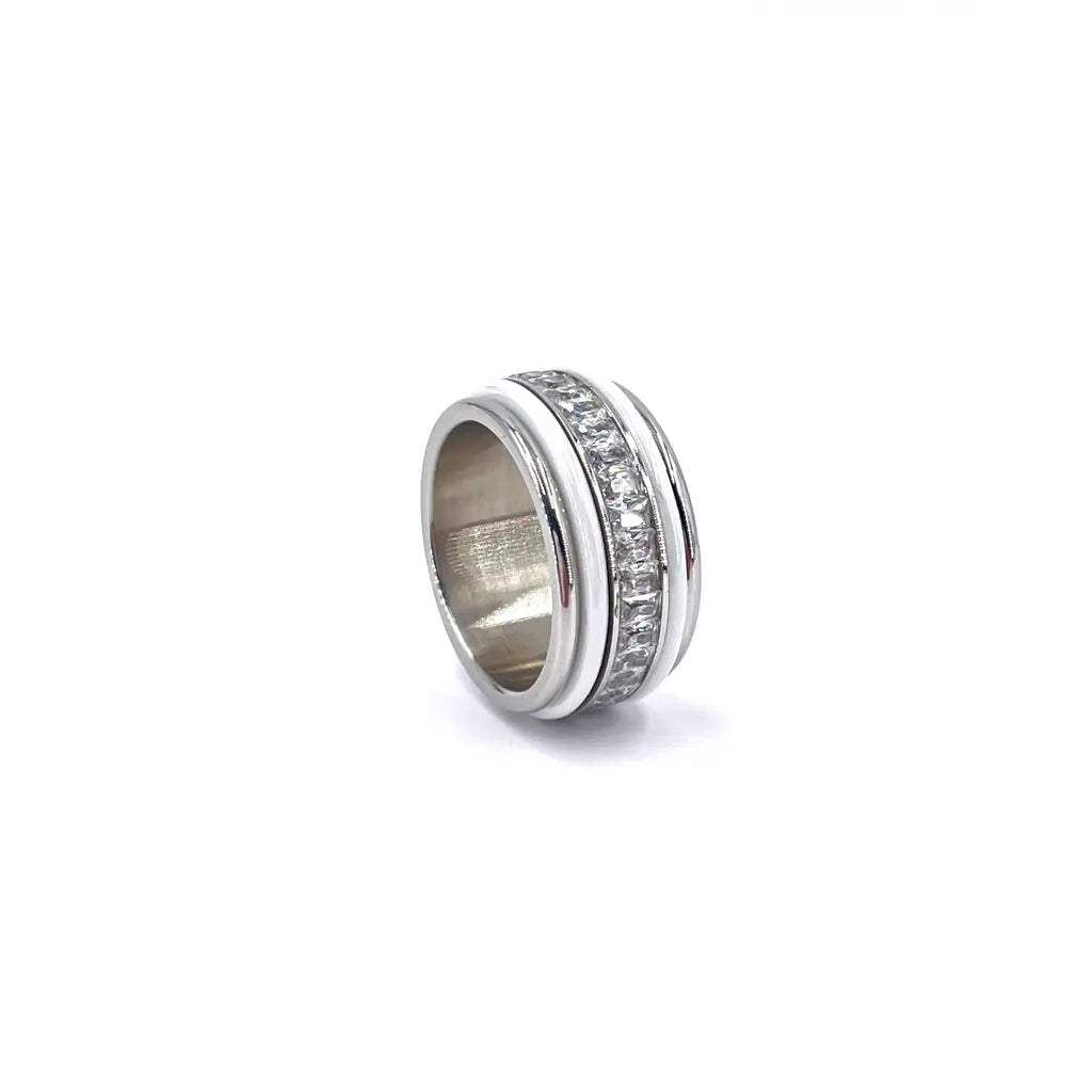 Bague large acier femme argenté 2