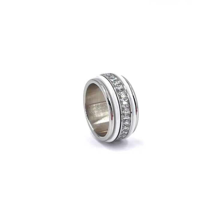 Bague large acier femme argenté 2