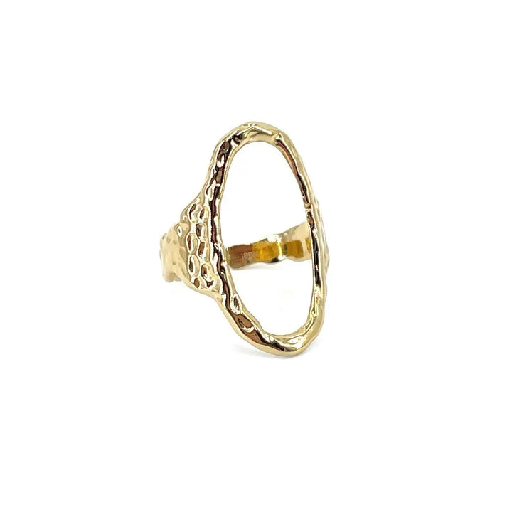Bague ouverte en acier inoxydable doré effet martelé