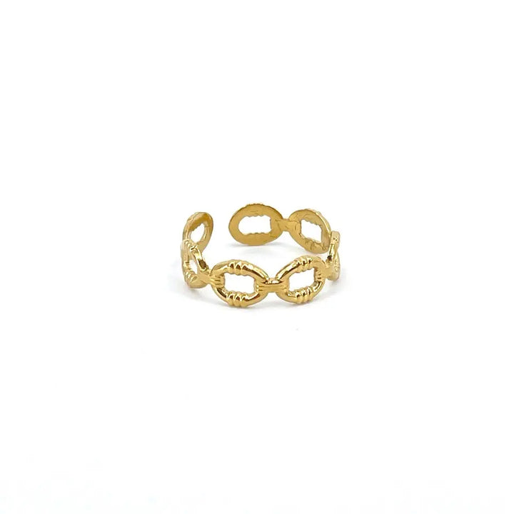 Bague réglable en acier inoxydable doré aux motifs ovales entrelacés