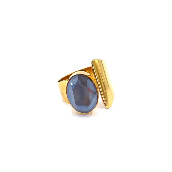 Bague en acier inoxydable ornée d’un cristal dark grey