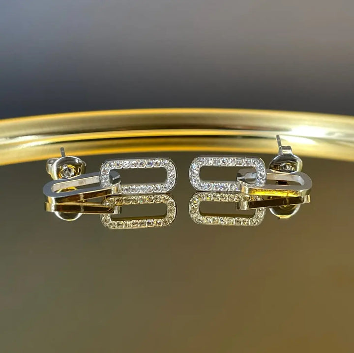 Boucle d'Oreille Pendante Strass Argenté