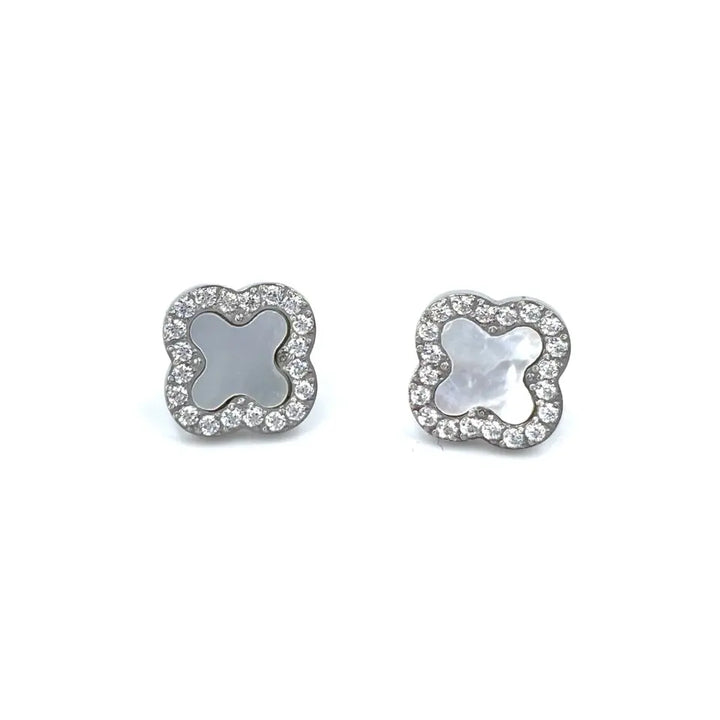 boucles d'oreilles trèfles nacres LUCKY argenté