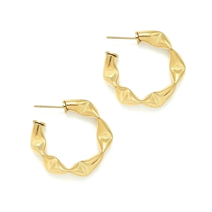 Boucles d’oreilles anneaux structurées en acier inoxydable doré