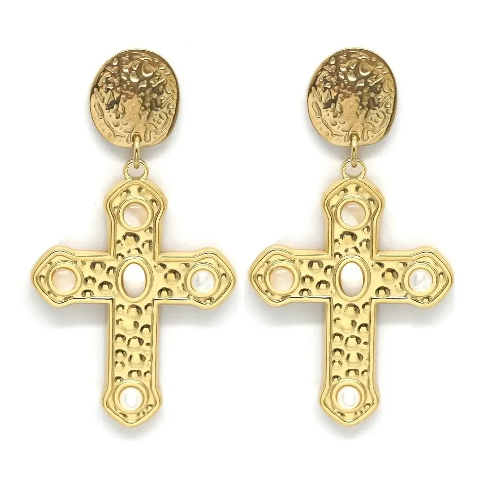 Boucles d'Oreilles Croix Pierres Naturelles MADISON