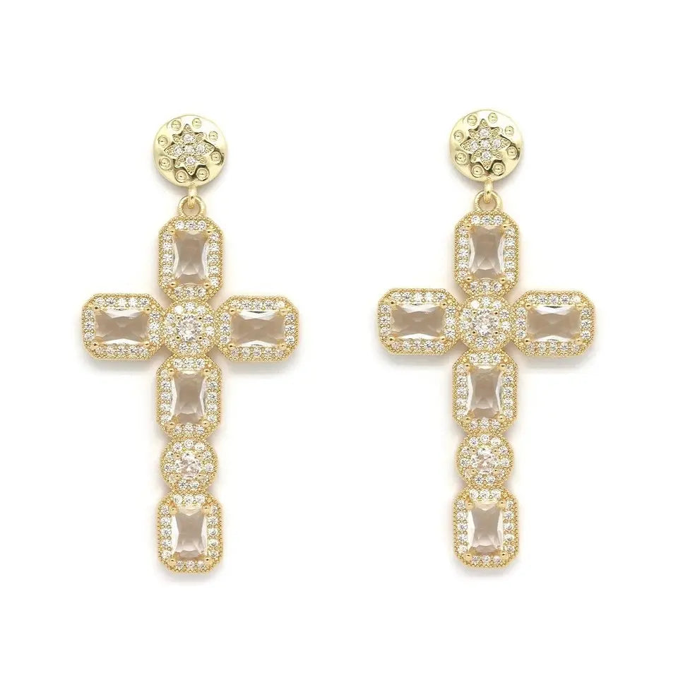 Boucles d'Oreilles Croix Strass blanc NOE