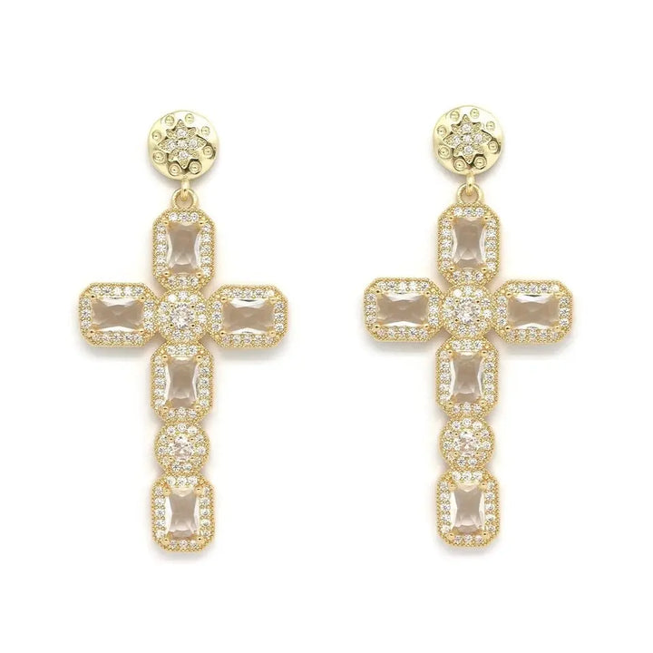 Boucles d'Oreilles Croix Strass blanc NOE