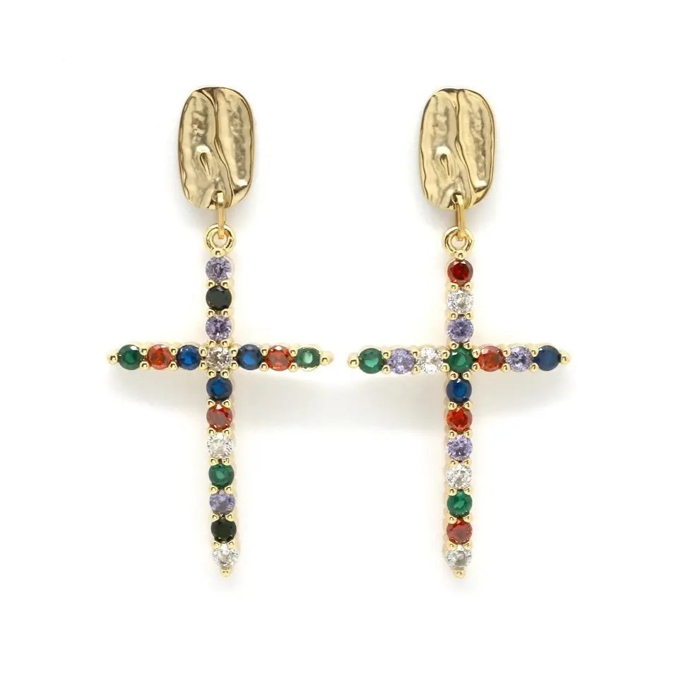 Boucles d'oreilles Croix Strass Multicolores EYDEN