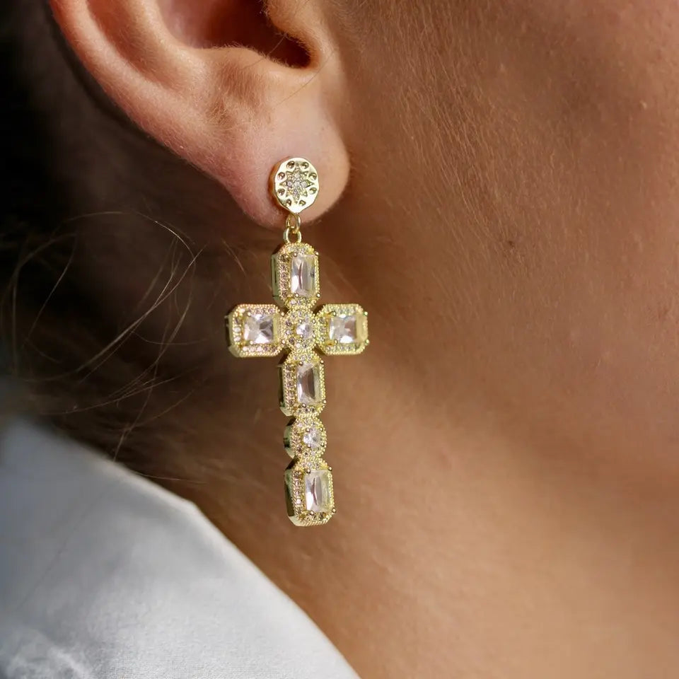 Boucles d'Oreilles Croix Strass NOE 2