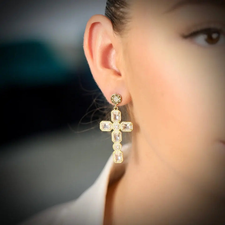 Boucles d'Oreilles Croix Strass NOE 3