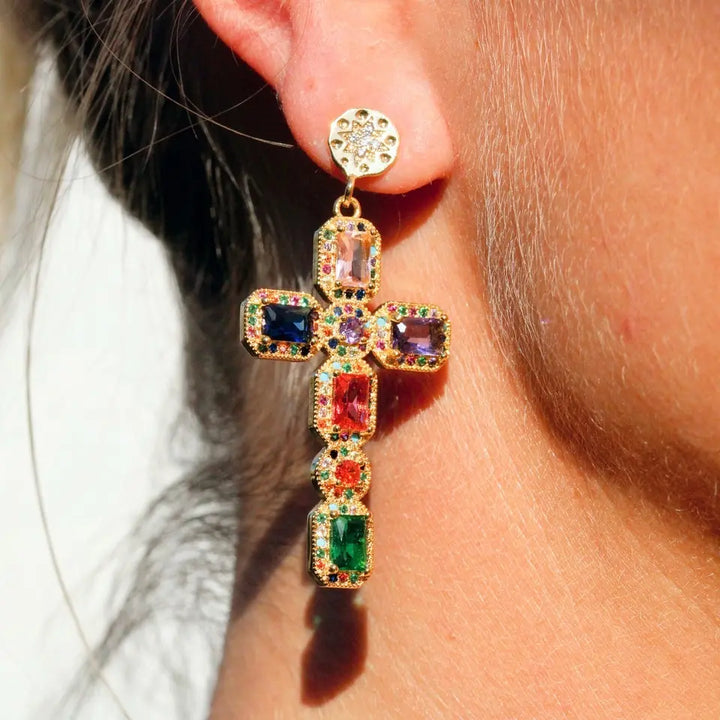 Boucles d'Oreilles Croix Strass NOE  5