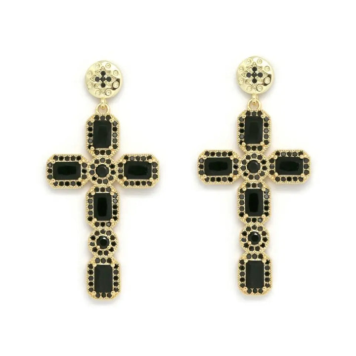 Boucles d'Oreilles Croix Strass noir NOE