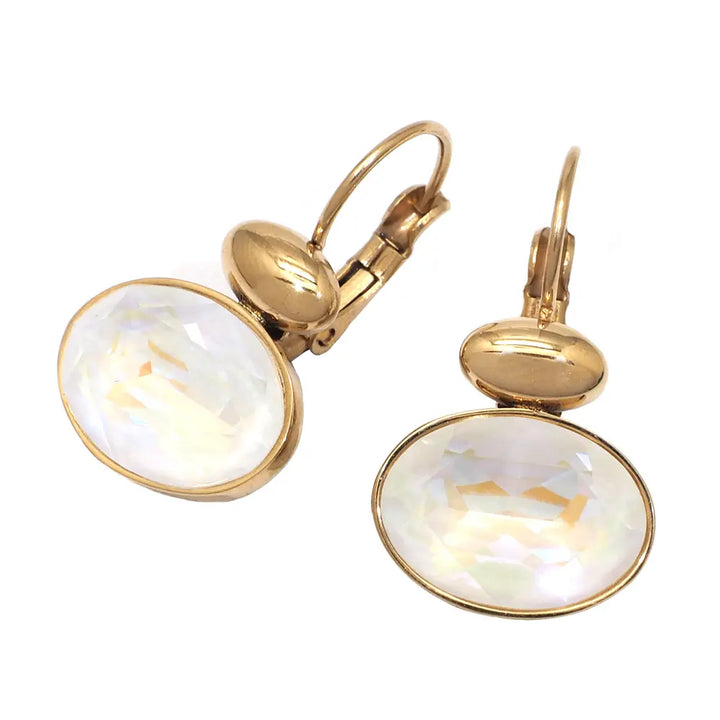 Boucle d'oreilles dormeuses en acier inoxydable ornées de cristaux taillés white opale