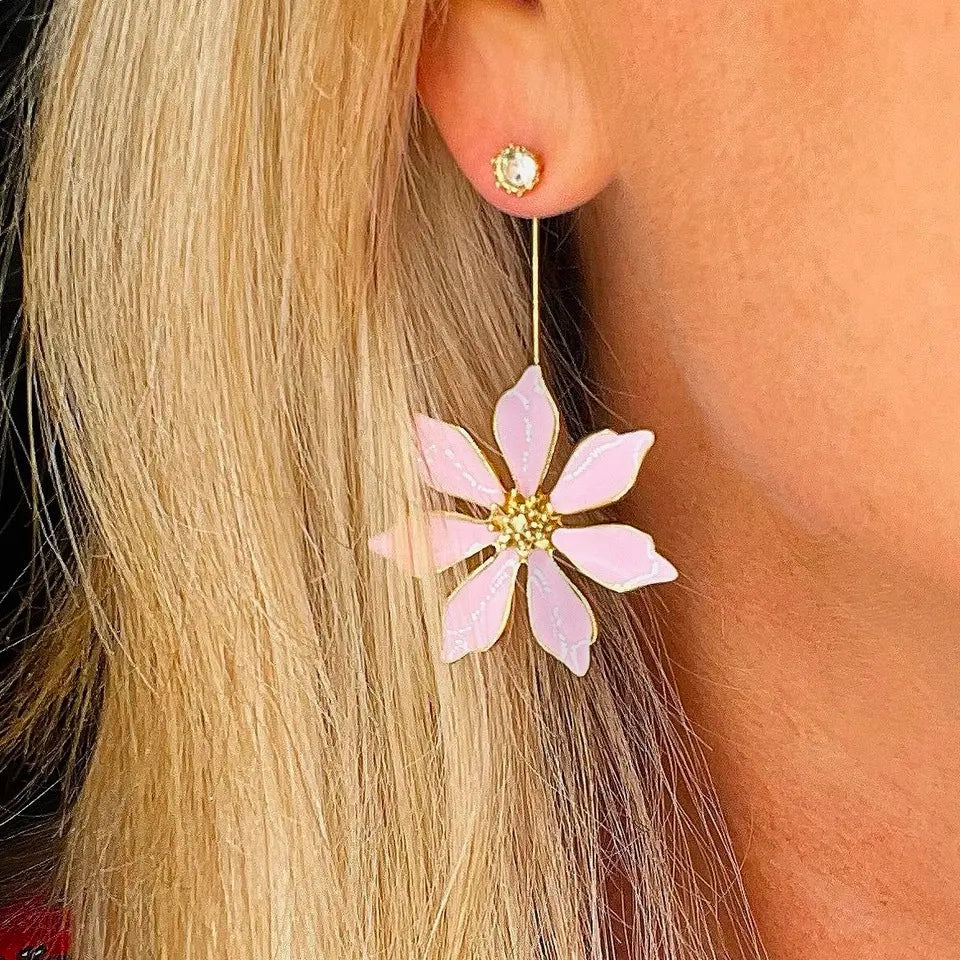 Boucles d'oreilles fleurs émaillées et strass