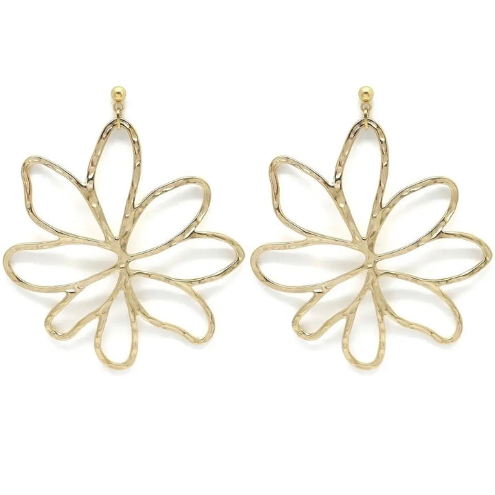 Boucles d'oreilles grandes fleurs dorées