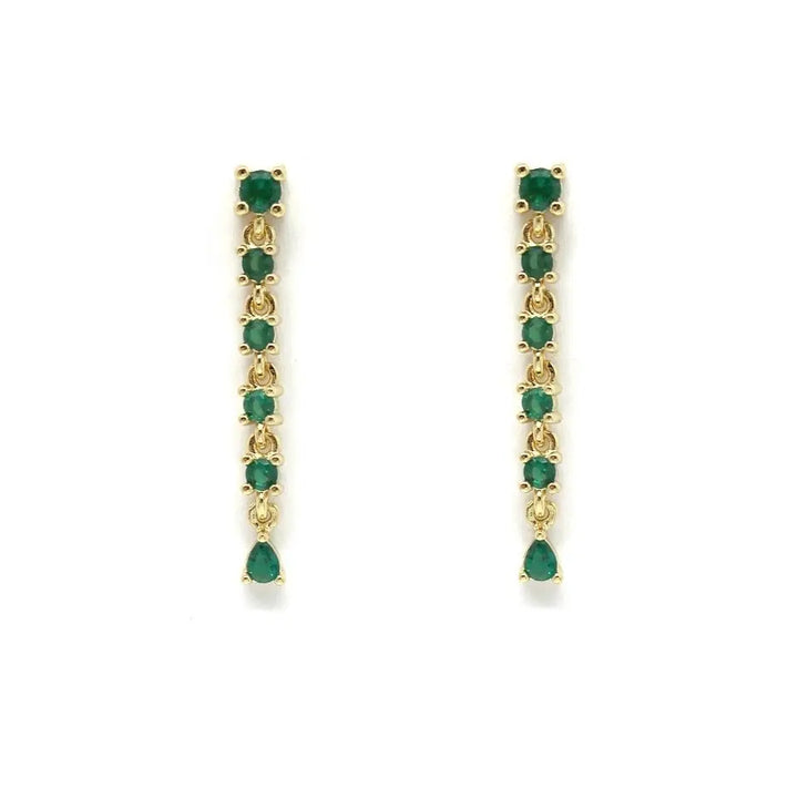 Boucles d’oreilles longues strass en acier inoxydable composées de six strass vert 