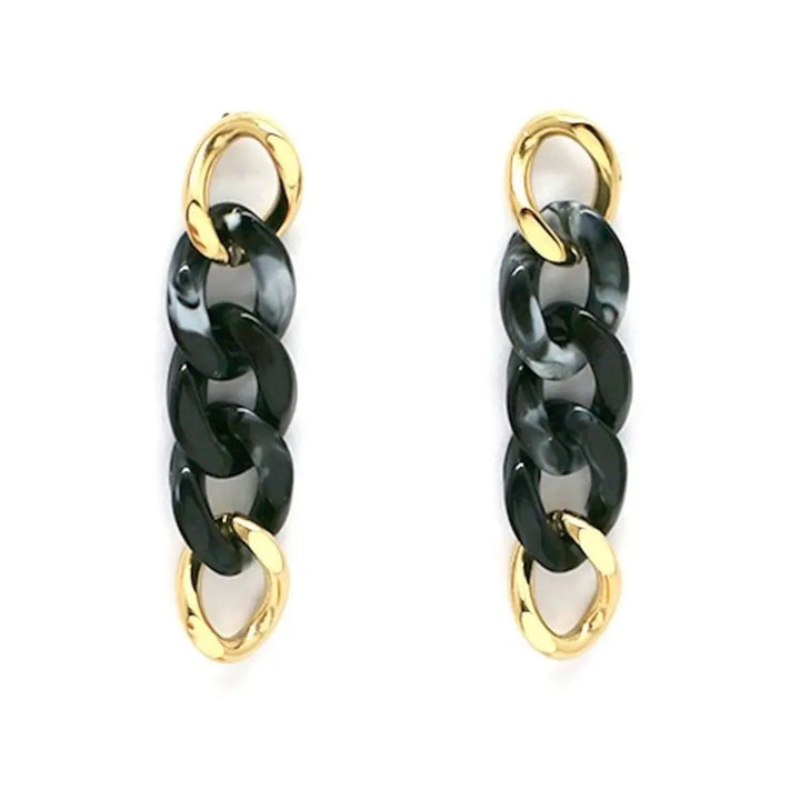 Boucles d’oreilles chaine maille résine noir.