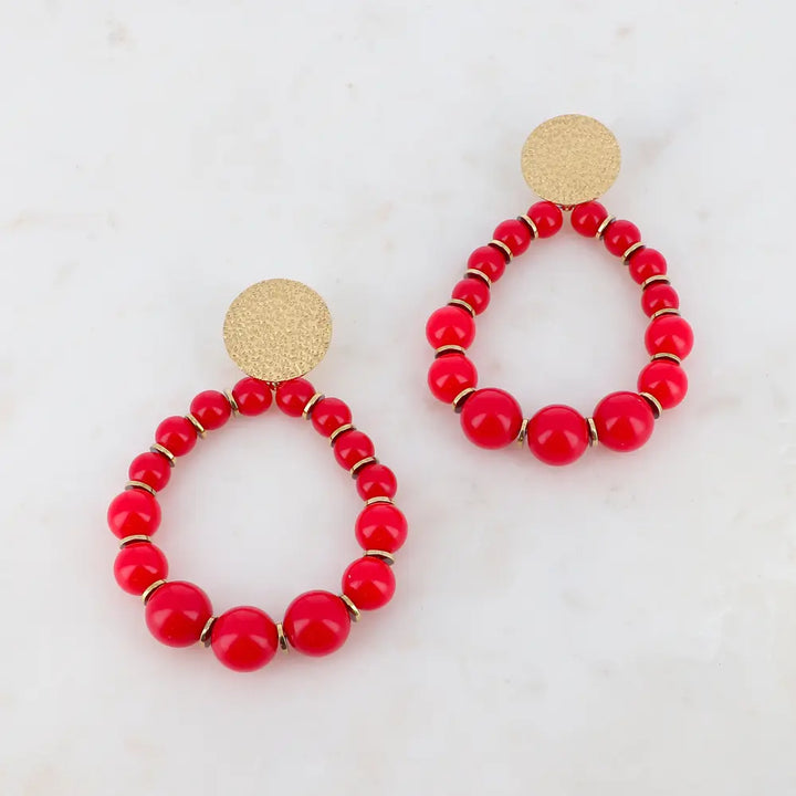 Boucles d'oreilles perles en résine rouge