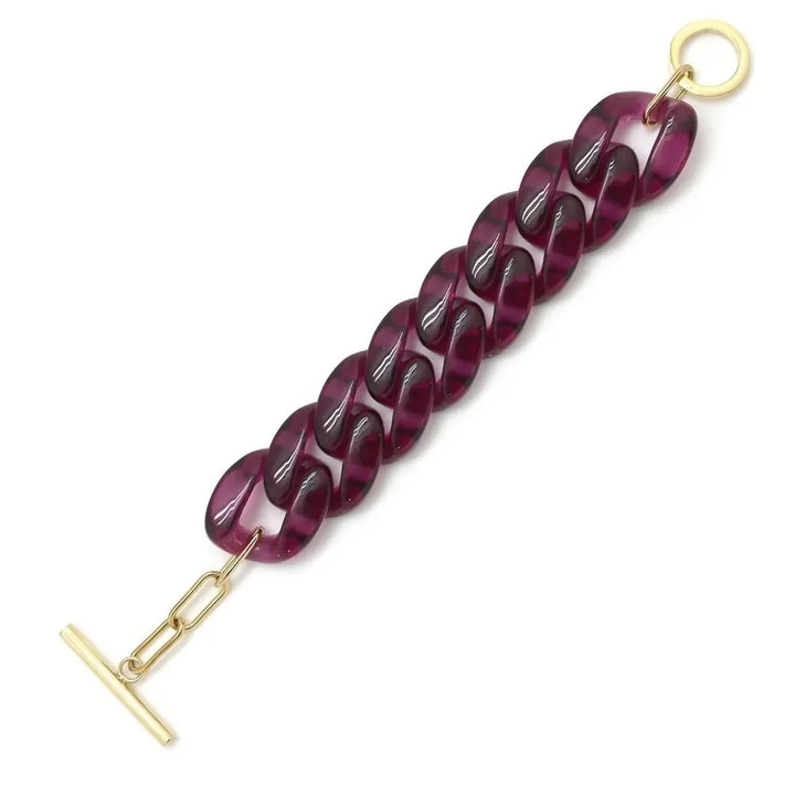 Bracelet grosse maille en plastique aubergine
