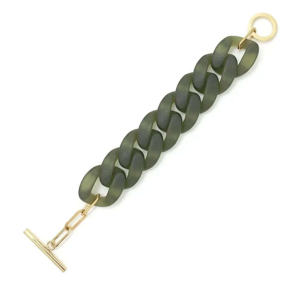 Bracelet grosse maille en plastique kaki