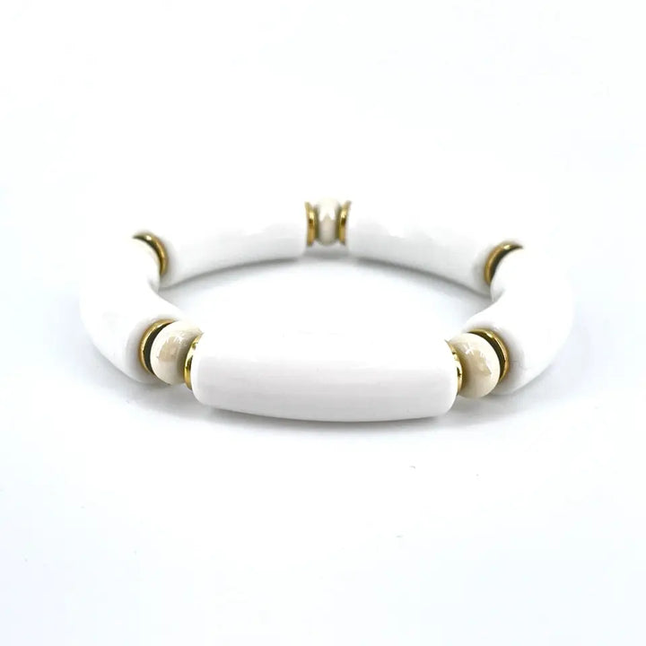 bracelet jonc résine sandro perle céramique beige et résine blanche