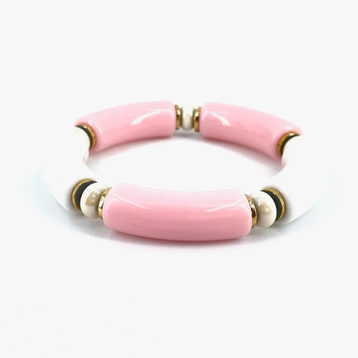 bracelet jonc résine sandro perle céramique rose et résine rose blanche