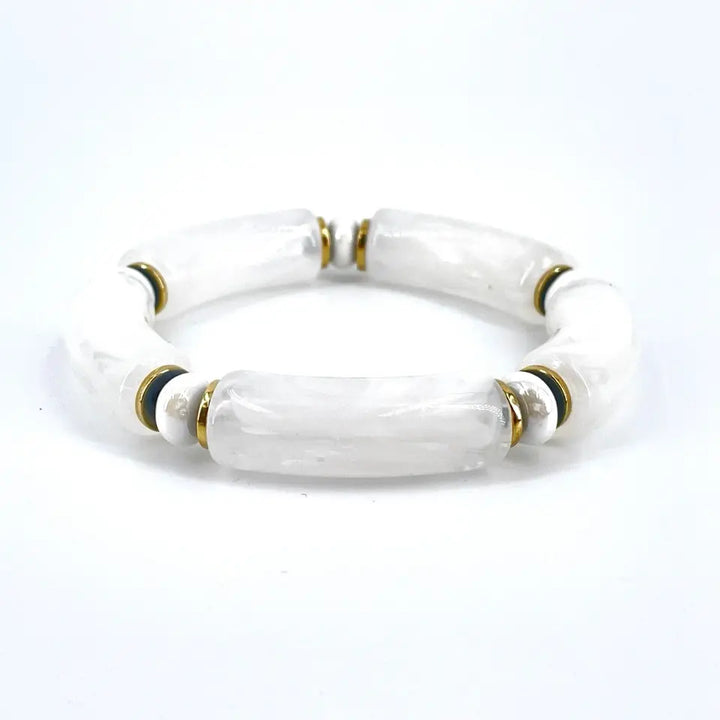 bracelet jonc résine sandro perle céramique blanche et résine translucide