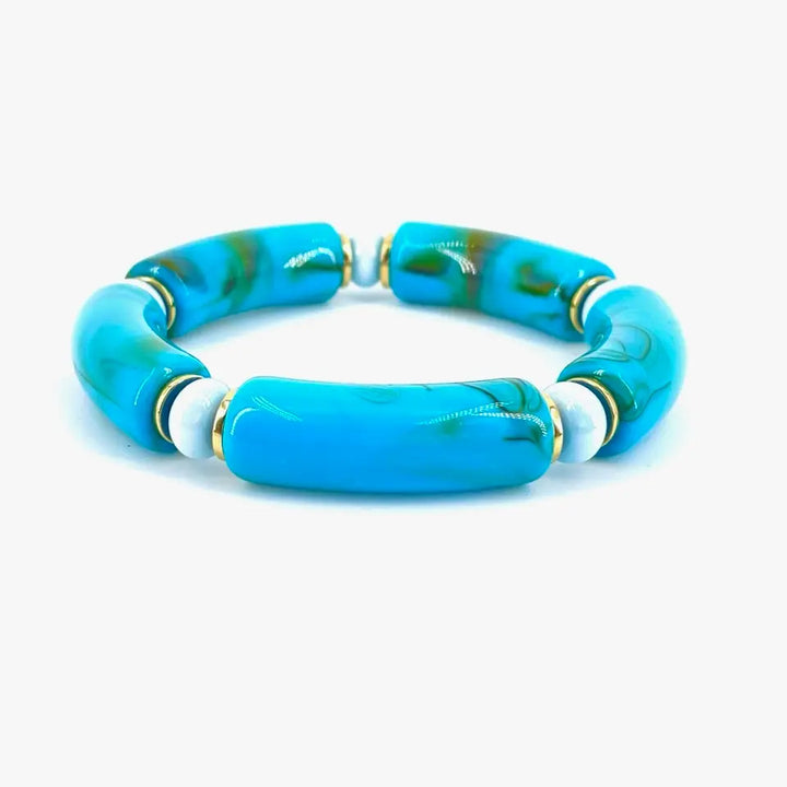 bracelet jonc résine sandro perle céramique bleu et résine bleu marbrée