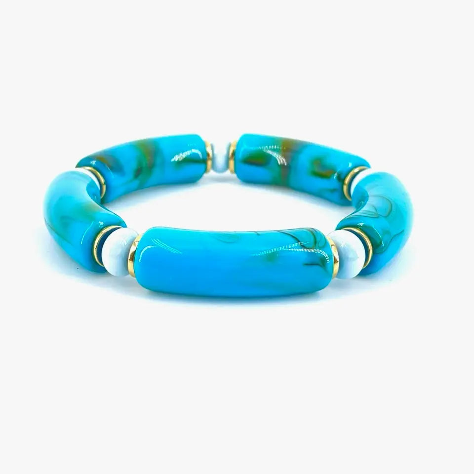 bracelet jonc résine sandro perle céramique bleu et résine bleu marbrée