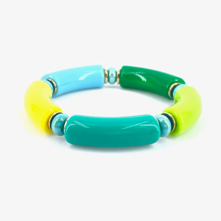 bracelet jonc résine sandro perle céramique bleue et résine bleu verte jaune