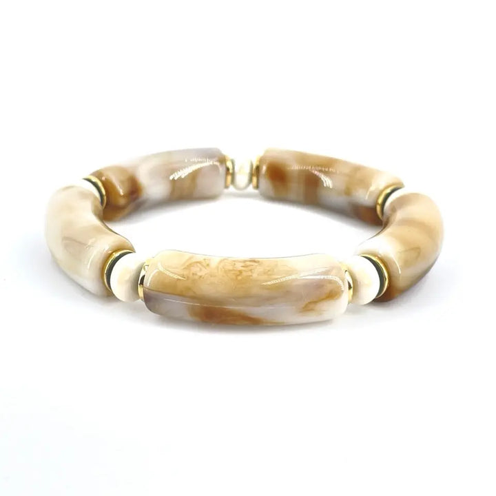 bracelet jonc résine sandro perle céramique beige et résine beige marbrée