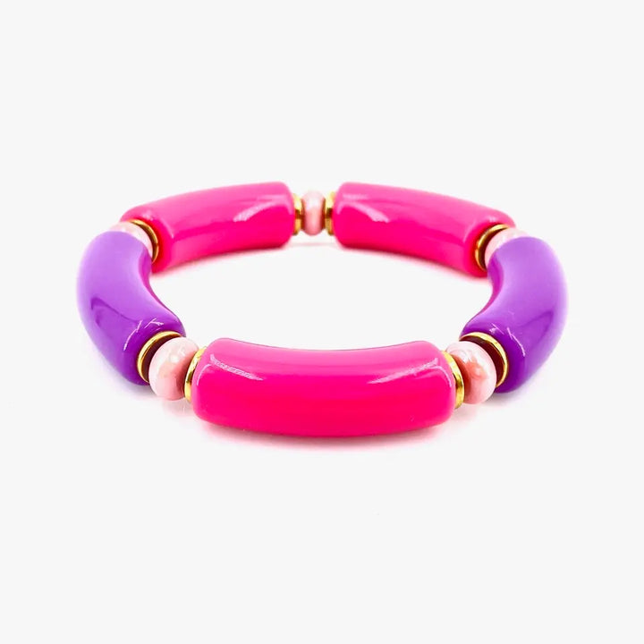 bracelet jonc résine sandro perle céramique rose et résine magenta violette