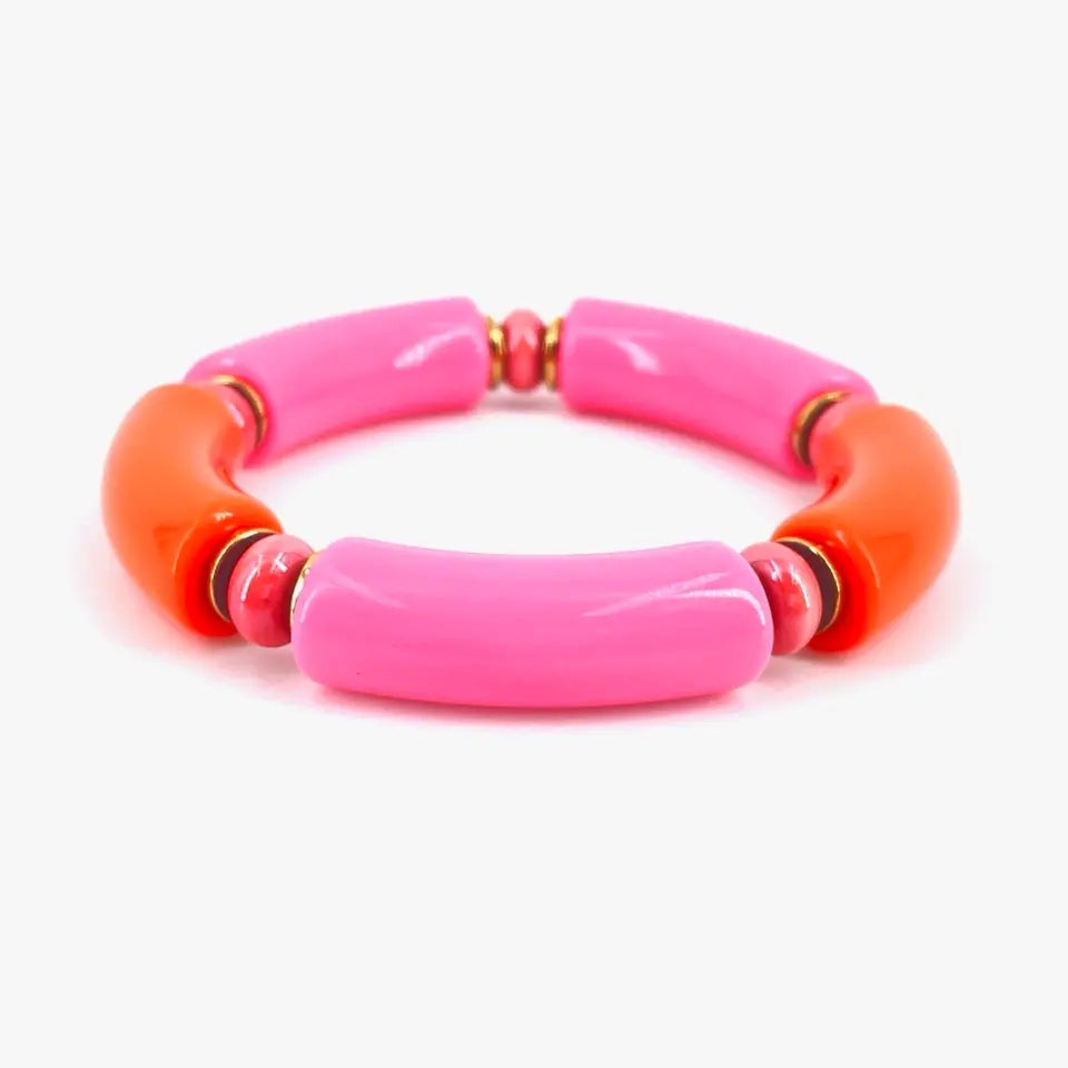bracelet jonc résine sandro perle céramique rose et résine orange rose