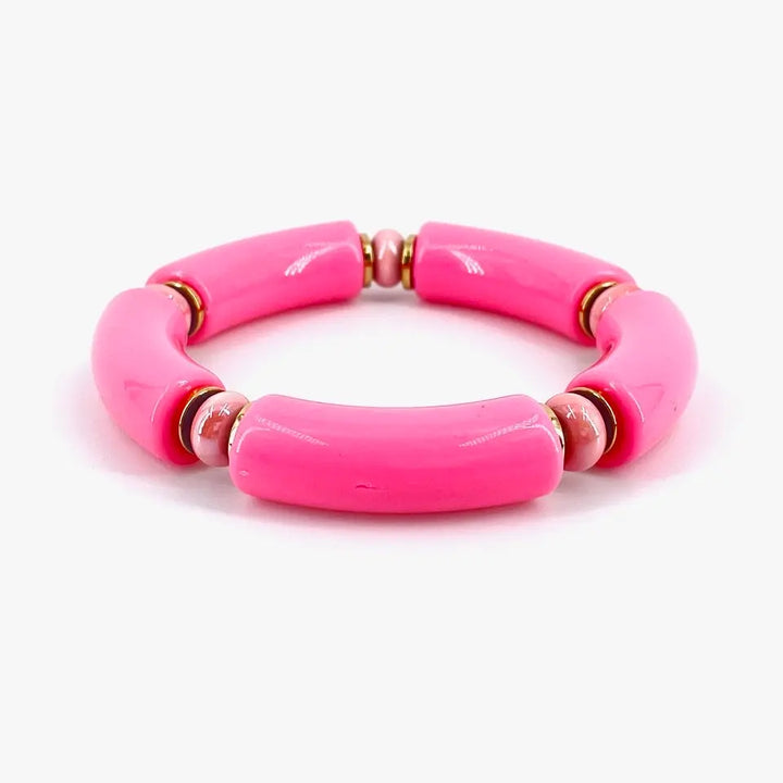 bracelet jonc résine sandro perle céramique rose et résine rose claire