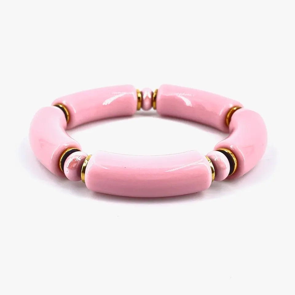 bracelet jonc résine sandro perle céramique rose et résine rose