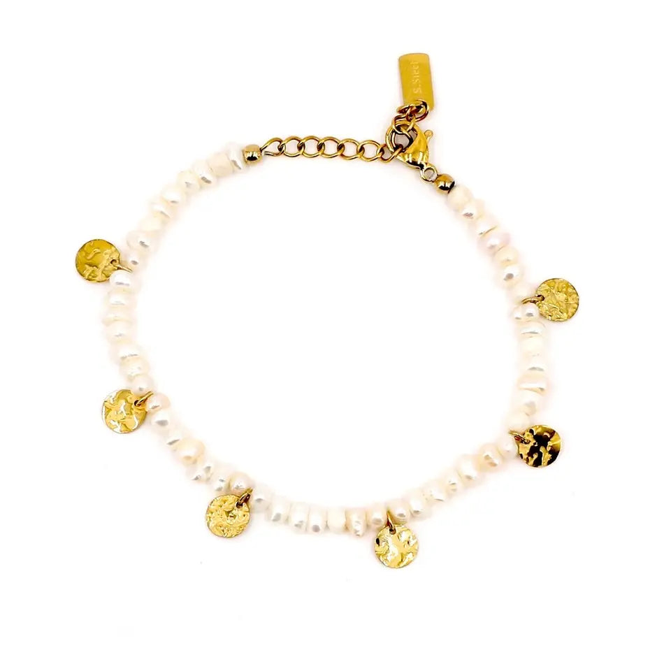 Bracelet Fantaisie Femme en Acier Doré et 3 rangées de Strass Blancs