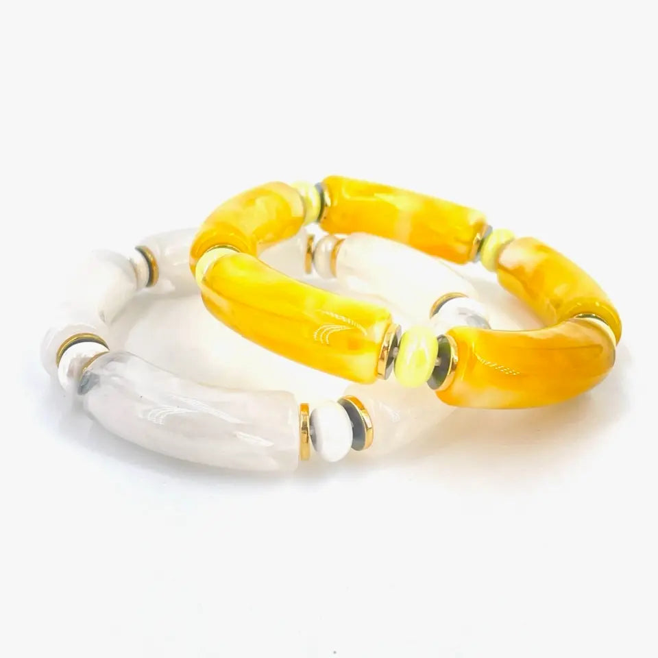 bracelets résine jonc translucide et jaune