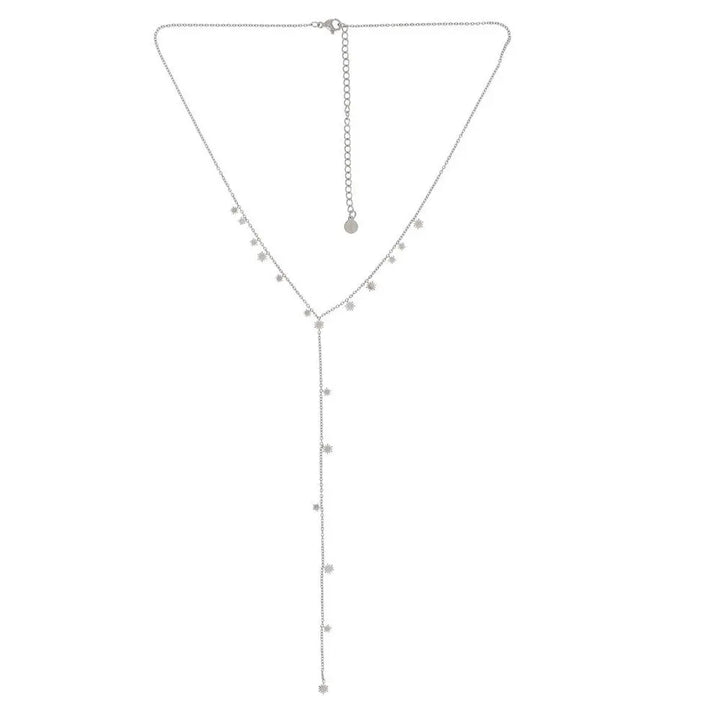 Collier en Y composé d'une chaîne fine avec mini-soleils en acier inoxydable argenté