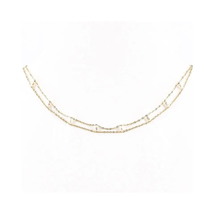 Collier double chaine en maille fine ornée de perles d’eau douce