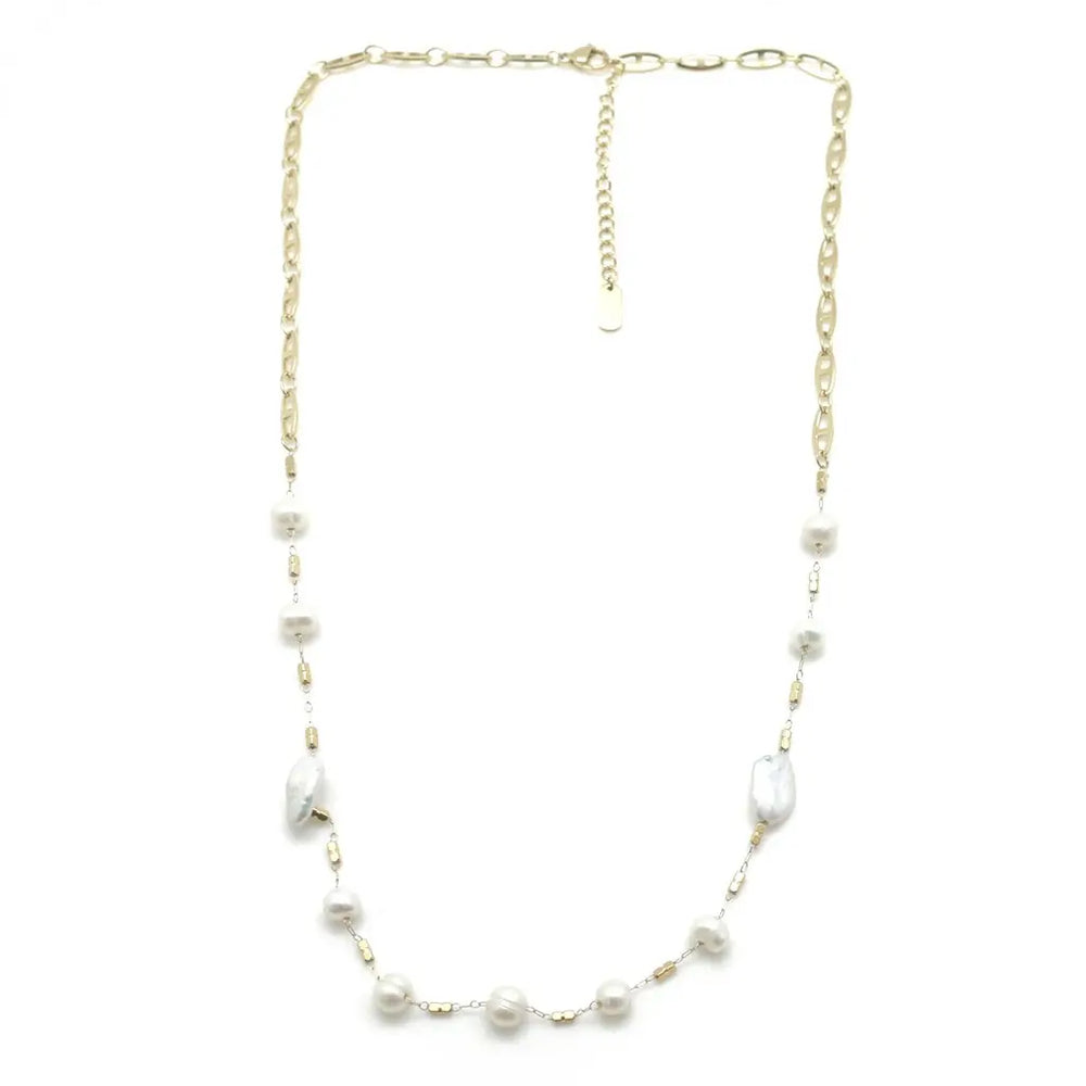 Collier perles d'eau douce maille d’ancre en acier inoxydable 2