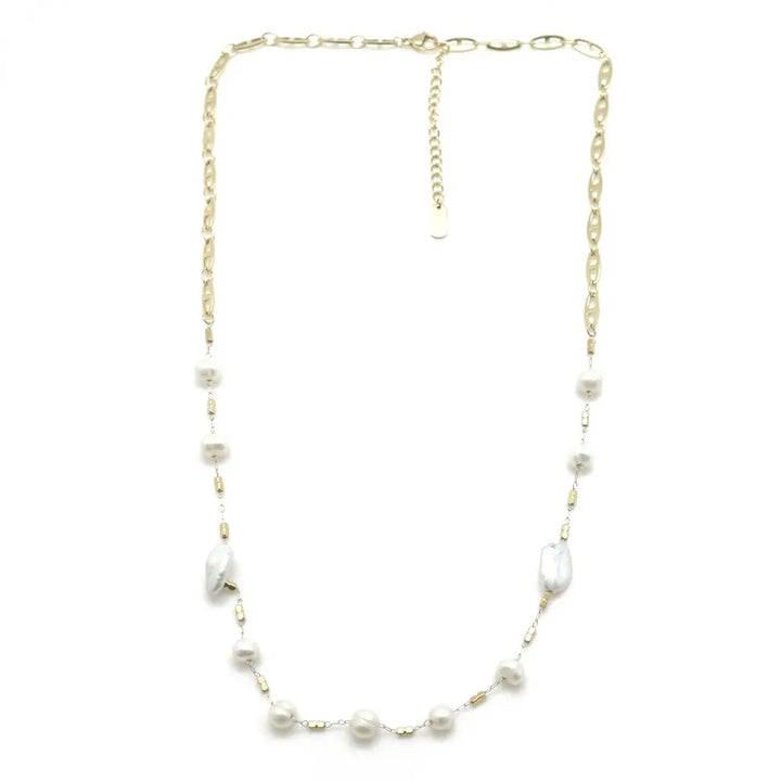 Collier perles d'eau douce maille d’ancre en acier inoxydable 2