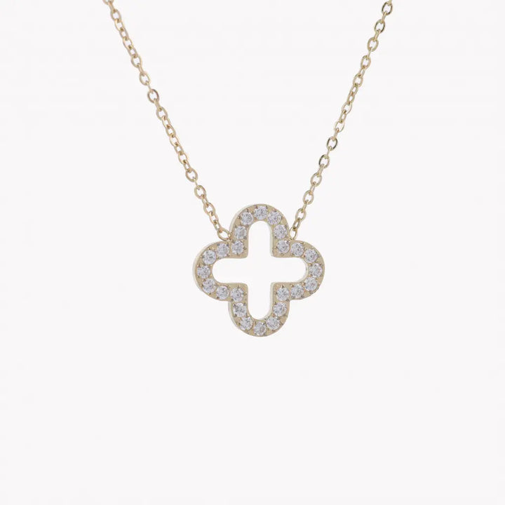 Collier ras de cou ROMY en acier inoxydable doré composé d’un médaillon en forme de trèfle ajouré orné de strass blanc 3