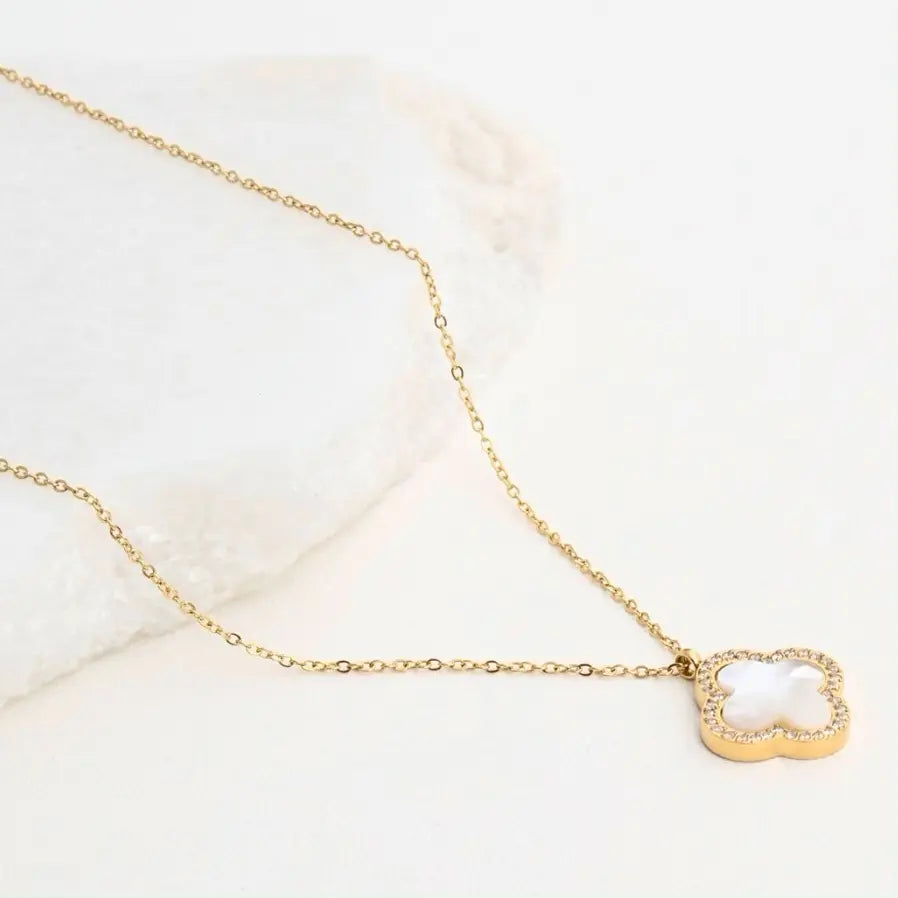 Collier trèfle nacre doré