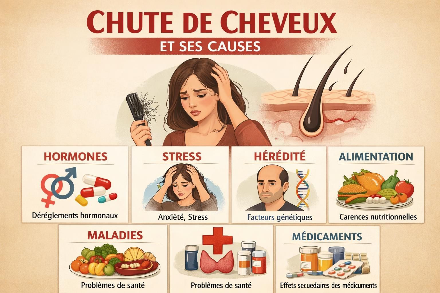 découvrez les principales causes de la chute de cheveux et explorez des solutions naturelles efficaces pour renforcer votre cheveux et retrouver une chevelure dense et saine.